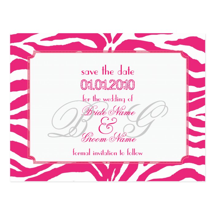 Save the Date, zebra + monogram Postcard