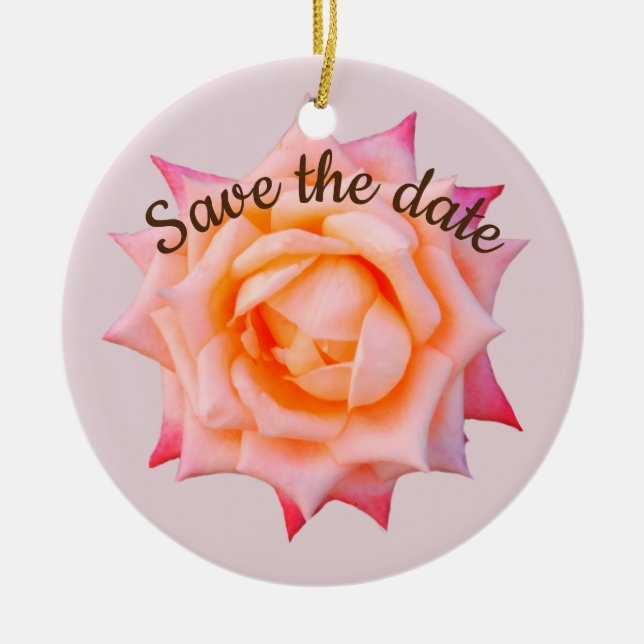 Save the datePink Rose Blossom Ceramic Ornament (Front)