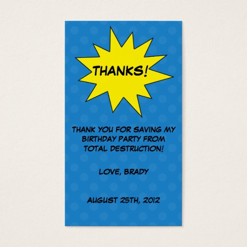 Save the Day Superhero Custom Birthday Favor Tags Business Card Template