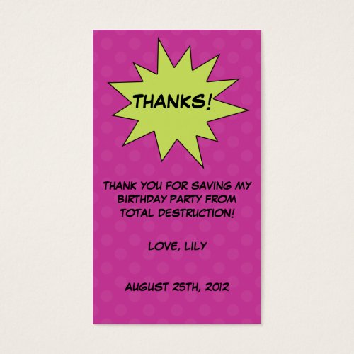 Save the Day Superhero Custom Birthday Favor Tags Business Cards