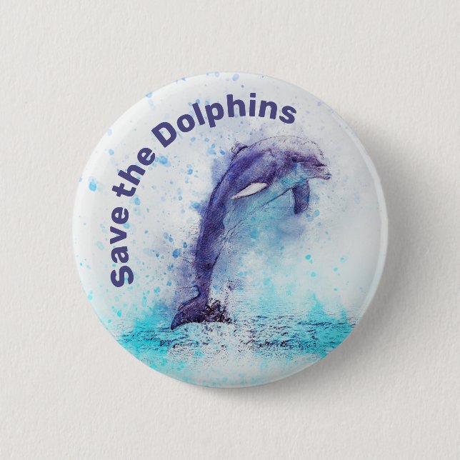 Save the Dolphins Animal Rights Button Pin (Front)