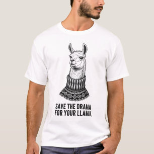 Save The Drama For Your Llama Funny Quote Woodcut T-Shirt
