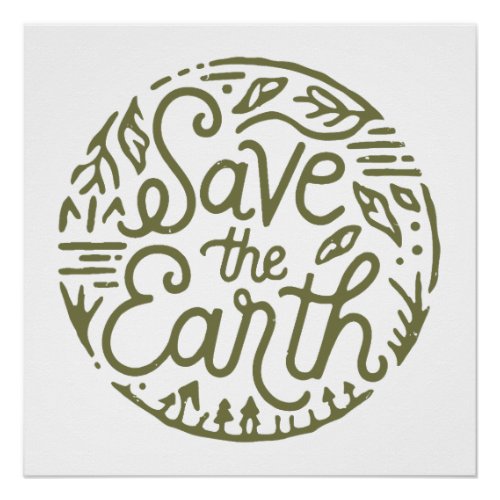 Save the earth retro vintage poster