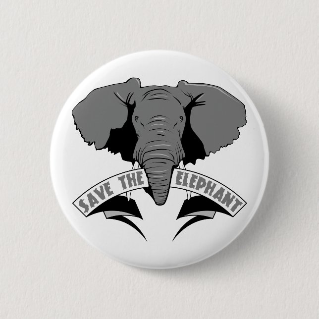 Save The Elephant Pinback Button (Front)