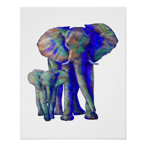 Save The Elephants Art Animal Lover Mama and Baby Poster