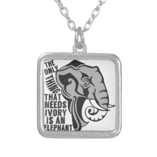 Save the Elephants Ban Trophy Hunting Silver Plated Necklace