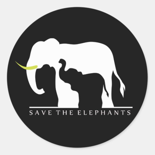 Save the Elephants black Classic Round Sticker