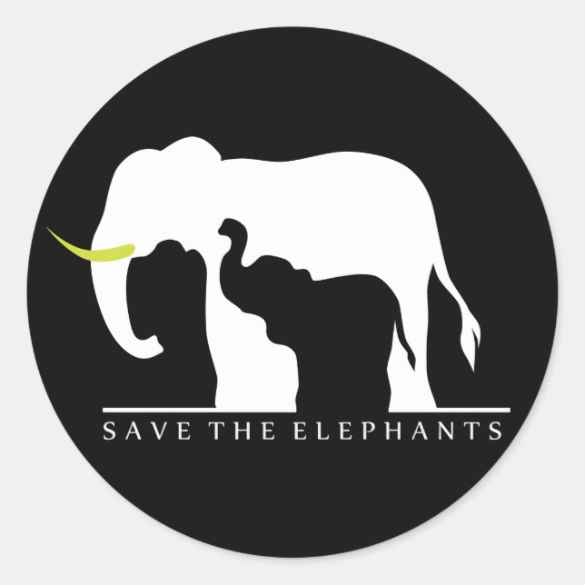 Save the Elephants (black) Classic Round Sticker (Front)