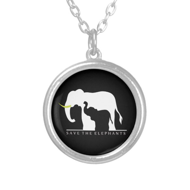 Save the Elephants (black) Silver Plated Necklace (Front)