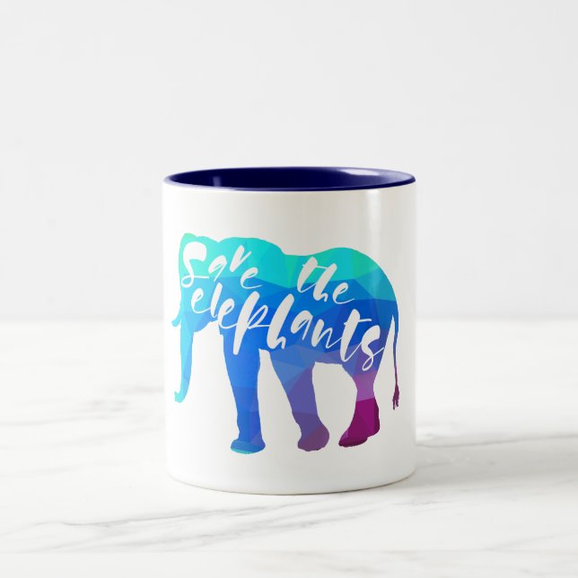 Save the  Elephants. Calligraphy, Graphical Art Two-Tone Coffee Mug (Center)
