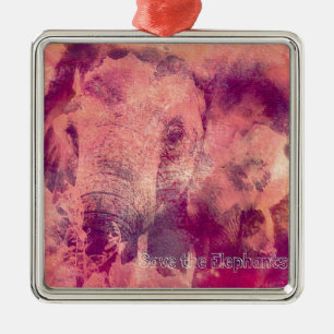 Save the Elephants Digital Art Grunge Metal Ornament