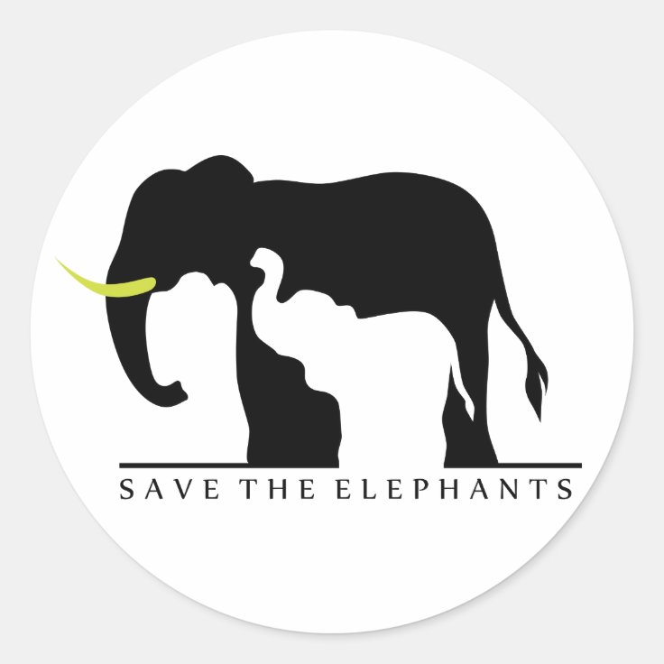 Save the Elephants (white) Classic Round Sticker Zazzle