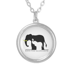 Save the Elephants (white) Silver Plated Necklace