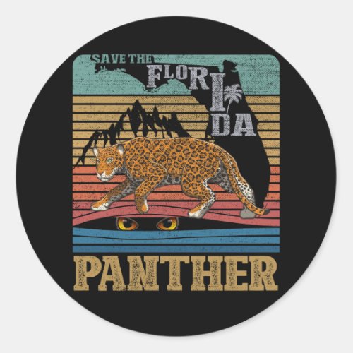 Save The Florida Panther Retro Wildlife Conservati Classic Round Sticker