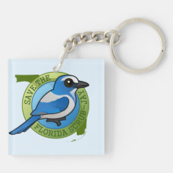 Save the Florida Scrub-Jay Square Keychain (double-sided)