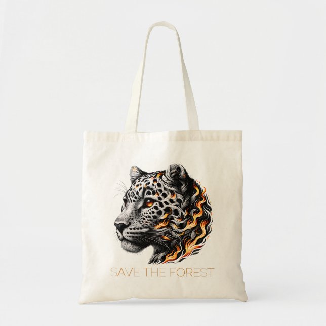 Save the Forest – Fiery Leopard Art Design Tote Bag (Front)