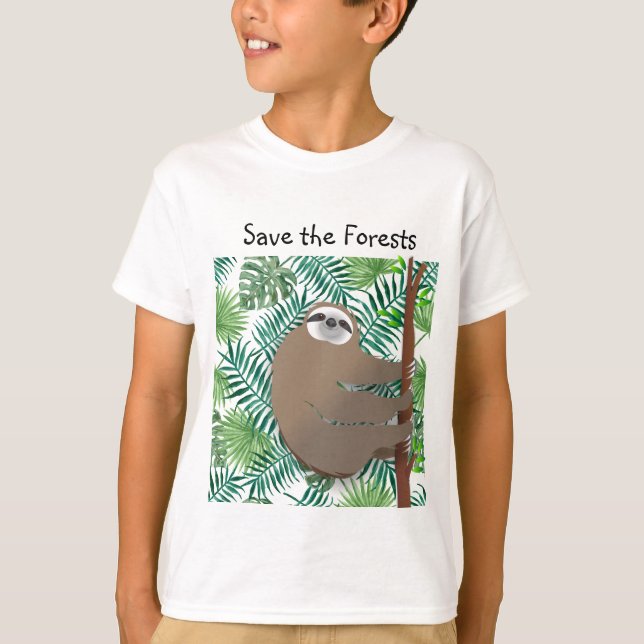 Save the Forests Sloth Climbing a Tree T-Shirt (Front)