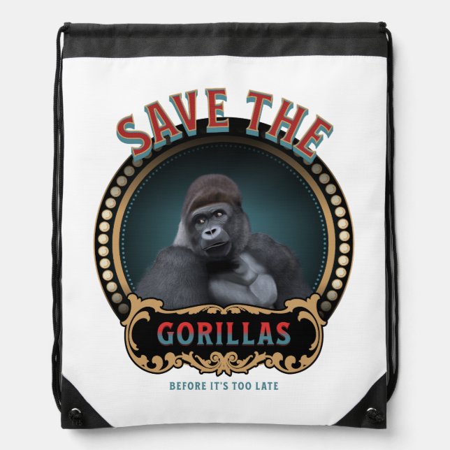 Save The Gorillas | Endangered Species Drawstring Bag (Front)