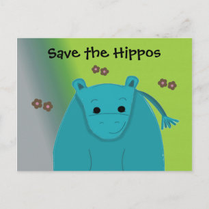 Save the Hippos Blue Hippopotamus Postcard