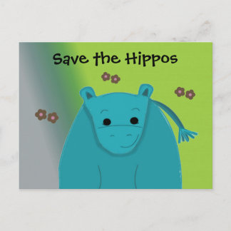 Save the Hippos Blue Hippopotamus Postcard