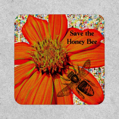 Save the Honey Bee Patch with Orange Daisy Design