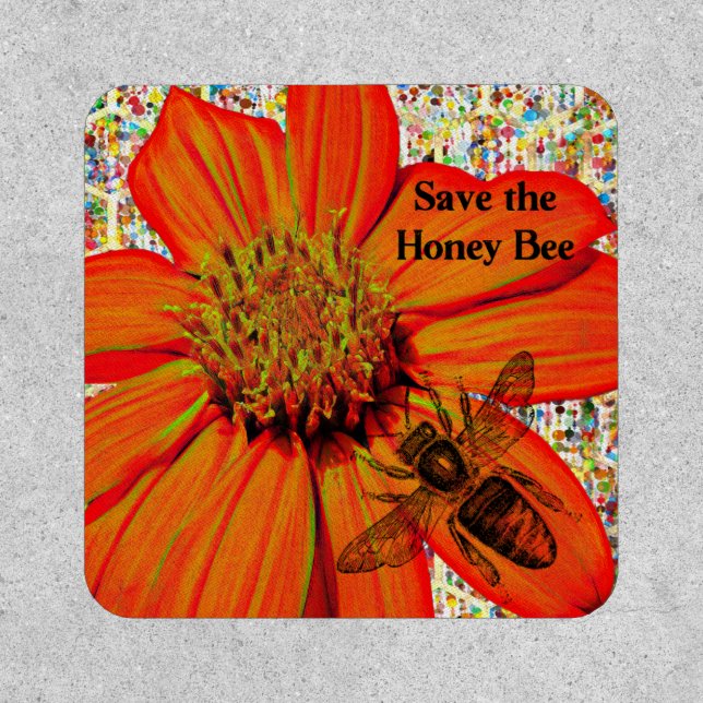 Save the Honey Bee Patch with Orange Daisy Design (Front)