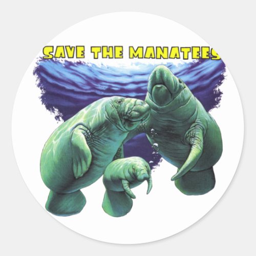 Save the Manatees Classic Round Sticker