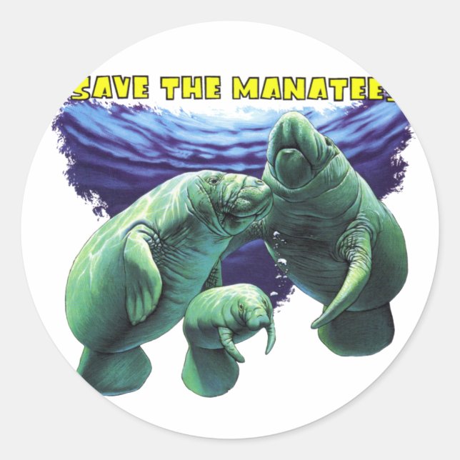 Save the Manatees Classic Round Sticker (Front)