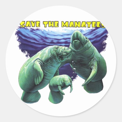 Save the Manatees Classic Round Sticker