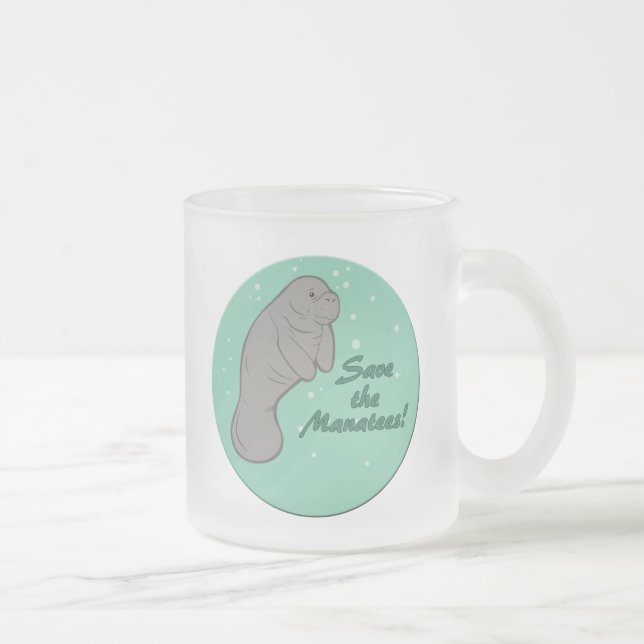 Save the Manatees! Frosted Glass Coffee Mug (Right)