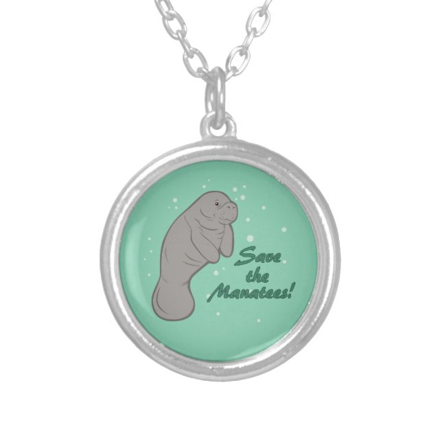 Save the Manatees! Silver Plated Necklace (Front)