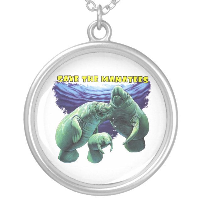 Save The Manatees Silver Plated Necklace (Front)