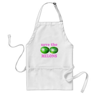 save the melons on white with pink adult apron