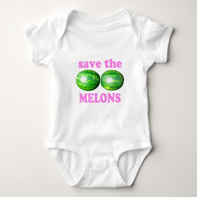 save the melons on white with pink baby bodysuit (Front)