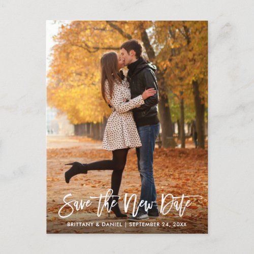 Save The New Date Modern Brush Script Photo Postcard