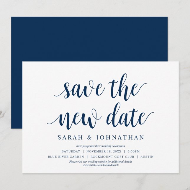Save the New Date Wedding Change the date Card (Front/Back)