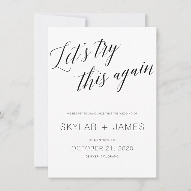Save the new date, wedding postponement card. invitation (Front)
