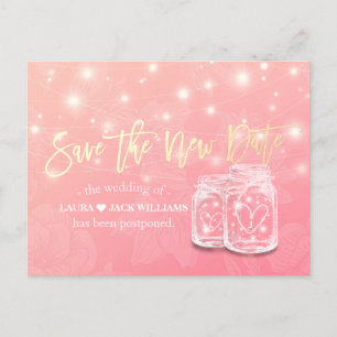 Save the New Date Wedding Postponement Mason Jars Announcement Postcard