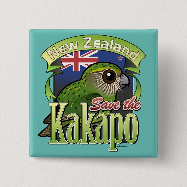 Save the New Zealand Kakapo Button (Front)