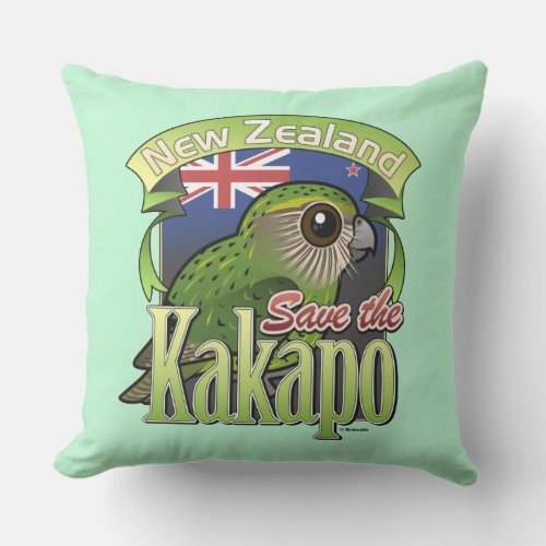 Save the New Zealand Kakapo Throw Pillow