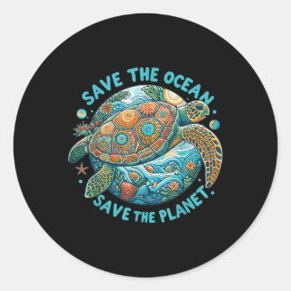 Save The Ocean Save The Planet Cute Sea Turtle Classic Round Sticker