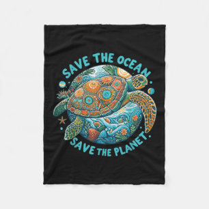 Save The Ocean Save The Planet Cute Sea Turtle  Fleece Blanket