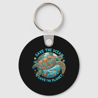 Save The Ocean Save The Planet Cute Sea Turtle  Keychain