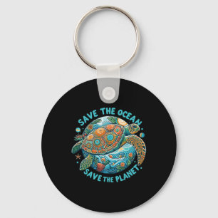 Save The Ocean Save The Planet Cute Sea Turtle  Keychain