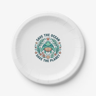 Save the Ocean Sea Turtle Vintage Engraving Shirt_ Paper Plates