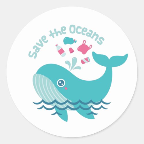 Save the Oceans Cute Whale Plead Classic Round Sticker