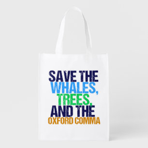 Save the Oxford Comma Funny Grammar Grocery Bag
