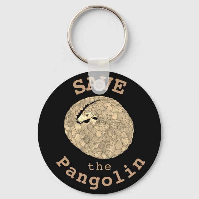 Save the Pangolin Curled Up Endangered Animal Art Keychain (Front)