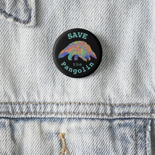 Save the Pangolin Cute Endangered Animal Activist Button (Save the pangolin slogan colorful animal art button endangered species wildlife animal rights )