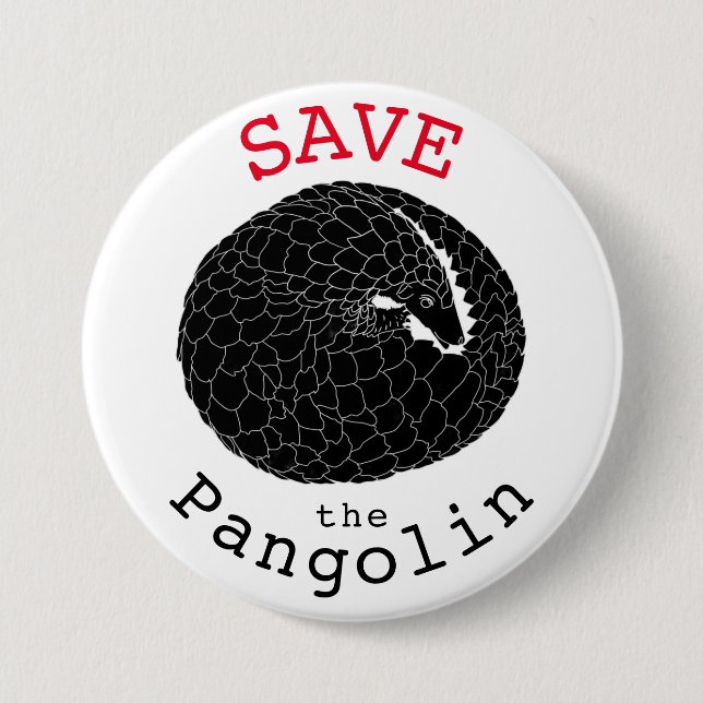 Save the Pangolin Endangered Animal Monochrome Art Button (Front)